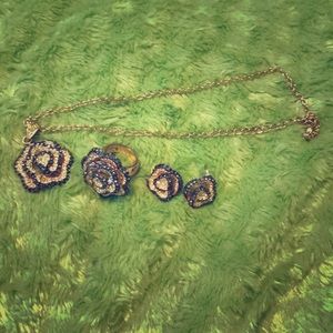 Rose Necklace, Earrings and Ring Set